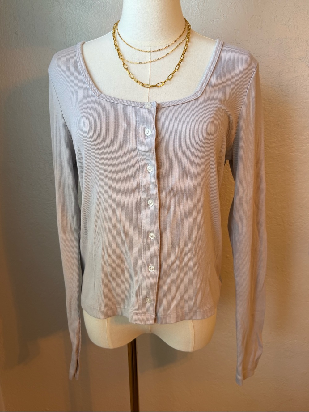 227~ New! American Giant Long-Sleeve Luxe Ribbed Grey Cardigan Sweater Large